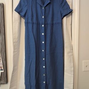 Talbots Blue Midi Dress with Button Detail